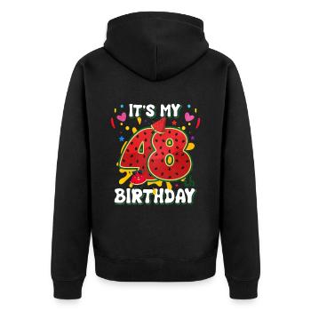 48th Birthday Watermelon - Unisex Premium Organic Zip Hoodie - black - Back - Nico (187cm)
