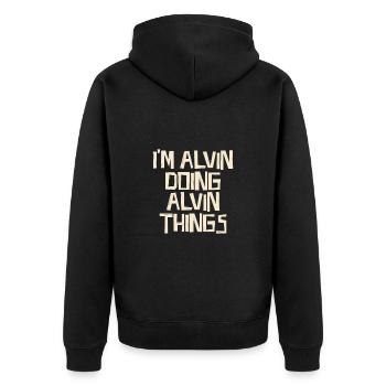 Je suis Alvin en train de faire des choses Alvin - Veste à capuche bio Premium Unisexe - noir - Dos - Nico (187cm)
