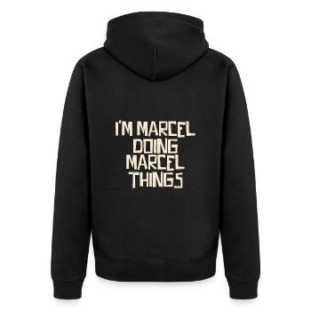 Je suis Marcel en train de faire des choses à Marcel - Veste à capuche bio Premium Unisexe - noir - Dos - Nico (187cm)