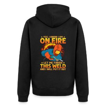 Schweißer Spruch Schweißer Schweißer Schweißer Schweißer - Unisex Premium Bio Zip Hoodie - Schwarz - Hinten - Nico (187cm)