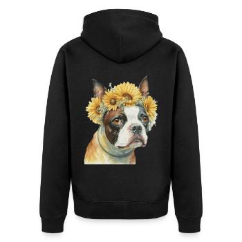 Mignon Boston Terrier Sunflower Dog Breed Pet Puppy - Veste à capuche bio Premium Unisexe - noir - Dos - Nico (187cm)
