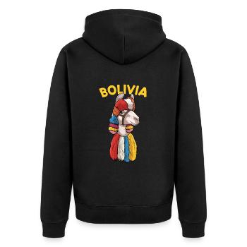 Bolivien Flagge Bolivianische Alpaka-liebhaber - Unisex Premium Bio Zip Hoodie - Schwarz - Hinten - Nico (187cm)