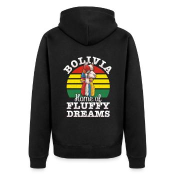 Bolivien Flagge Bolivianische Alpaka-liebhaber - Unisex Premium Bio Zip Hoodie - Schwarz - Hinten - Nico (187cm)