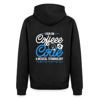 Kodierfachkraft Coffee, Code & Medical Terminology - Unisex Premium Bio Zip Hoodie - Schwarz - Hinten - Nico (187cm)