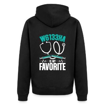 Kodierfachkraft W6133XA Is My Favorite - Unisex Premium Bio Zip Hoodie - Schwarz - Hinten - Nico (187cm)