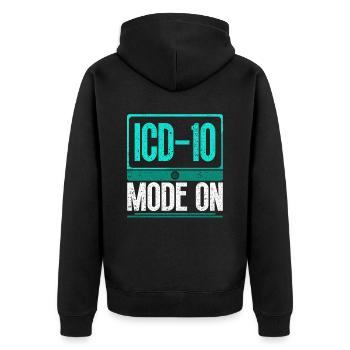 Coding Specialist ICD-10 Mode On - Unisex Premium Organic Zip Hoodie - black - Back - Nico (187cm)