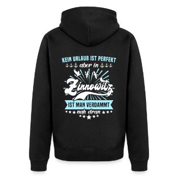 Zinnowitz Sprüche Zinnowitzer - Unisex Premium Bio Zip Hoodie - Schwarz - Hinten - Nico (187cm)