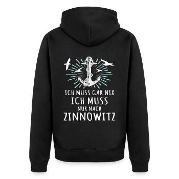 Zinnowitz Sprüche Zinnowitzer Spruch - Unisex Premium Bio Zip Hoodie - Schwarz - Hinten - Nico (187cm)