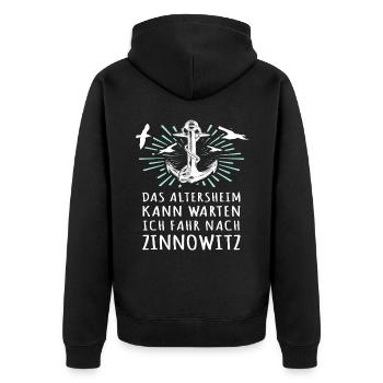 Zinnowitzer Spruch Zinnowitz - Unisex Premium Bio Zip Hoodie - Schwarz - Hinten - Nico (187cm)