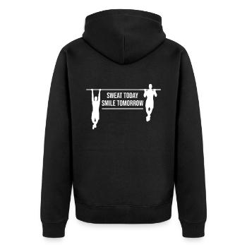 Klimmzüge motivierender Spruch Fitness Training - Unisex Premium Bio Zip Hoodie - Schwarz - Hinten - Nico (187cm)