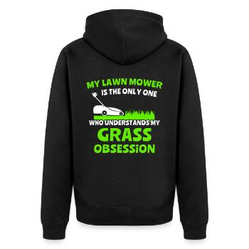 Rasenmäher Rasen Mähen - Unisex Premium Bio Zip Hoodie - Schwarz - Hinten - Nico (187cm)