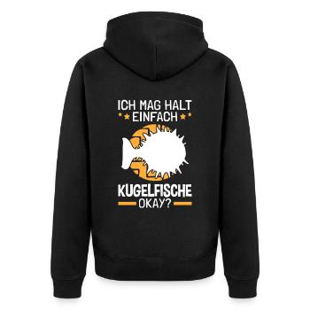 Ich mag einfach Kugelfisch Riesenkugelfisch - Unisex Premium Bio Zip Hoodie - Schwarz - Hinten - Nico (187cm)
