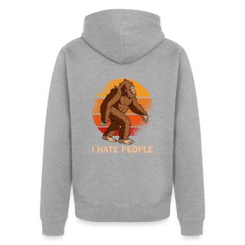 Je déteste les gens Bigfoot - Veste à capuche bio Premium Unisexe - gris chiné - Dos - Nico (187cm)