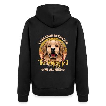 Labrador Retriever the happy pill we all need - Unisex Premium Bio Zip Hoodie - Schwarz - Hinten - Nico (187cm)