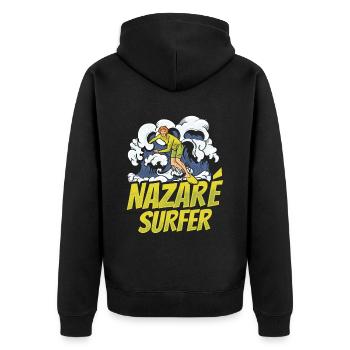 Nazaré Surfer Wellen Surfen Surfing - Unisex Premium Bio Zip Hoodie - Schwarz - Hinten - Nico (187cm)