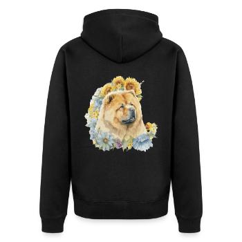 Cute Chow Chow Sunflower Dog Breed Pet Puppy - Unisex Premium Organic Zip Hoodie - black - Back - Nico (187cm)