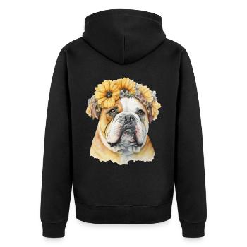 Aquarelle Bulldog Tournesol Chien Race Pet Puppy - Veste à capuche bio Premium Unisexe - noir - Dos - Nico (187cm)