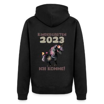 Kindergarten 2023 Jungen Mädchen Kita Geschenk - Unisex Premium Bio Zip Hoodie - Schwarz - Hinten - Nico (187cm)