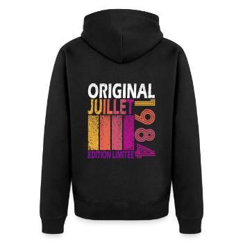 Juli 1984. Geburtstagsgeschenk Juli 1984. - Unisex Premium Bio Zip Hoodie - Schwarz - Hinten - Nico (187cm)