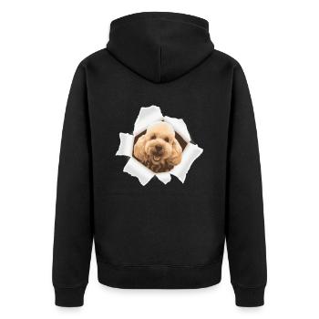 Dog peeking through a hole - Unisex Premium Organic Zip Hoodie - black - Back - Nico (187cm)