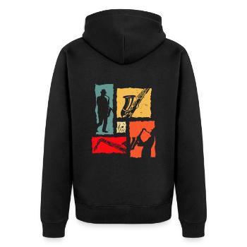 Trompete Retro - Unisex Premium Bio Zip Hoodie - Schwarz - Hinten - Nico (187cm)