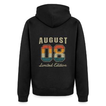 Geburtstag: August 2008 - Limited Edition Retro - Unisex Premium Bio Zip Hoodie - Schwarz - Hinten - Nico (187cm)