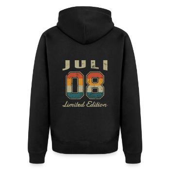 Geburtstag: Juli 2008 - Limited Edition Retro - Unisex Premium Bio Zip Hoodie - Schwarz - Hinten - Nico (187cm)