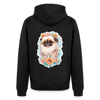 Chien pékinois avec motif de couronne de fleurs - Veste à capuche bio Premium Unisexe - noir - Dos - Nico (187cm)