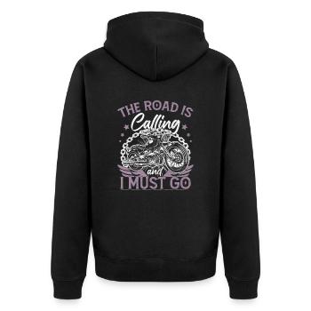 Die Straße ruft und ich muss gehen Frauen Biker - Unisex Premium Bio Zip Hoodie - Schwarz - Hinten - Nico (187cm)