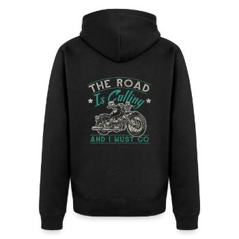 The Road Is Calling And I Must Go - Unisex Premium Organic Zip Hoodie - black - Back - Nico (187cm)