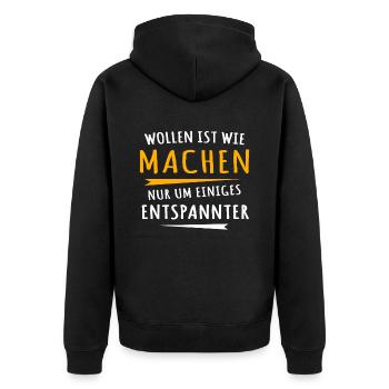 Wollen Machen Chillen - Unisex Premium Bio Zip Hoodie - Schwarz - Hinten - Nico (187cm)