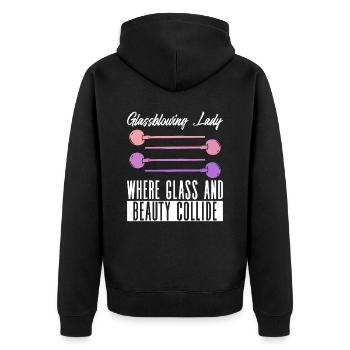 Glassblowing Lady Glasbläser - Unisex Premium Bio Zip Hoodie - Schwarz - Hinten - Nico (187cm)