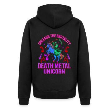 Goth Rock Satan Einhorn Festivals Death Metal - Unisex Premium Bio Zip Hoodie - Schwarz - Hinten - Nico (187cm)
