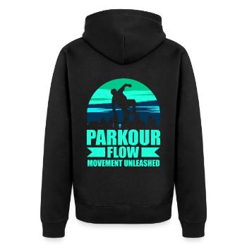 Parkour, Freerunning, Street Workout, Acrobatic - Unisex Premium Bio Zip Hoodie - Schwarz - Hinten - Nico (187cm)