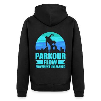 Parkour, Freerunning, Street Workout, Acrobatic - Unisex Premium Bio Zip Hoodie - Schwarz - Hinten - Nico (187cm)