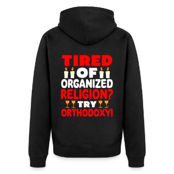 Orthodoxe - Unisex Premium Bio Zip Hoodie - Schwarz - Hinten - Nico (187cm)