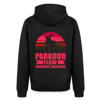 Parkour, Freerunning, Street Workout, Acrobatic - Unisex Premium Bio Zip Hoodie - Schwarz - Hinten - Nico (187cm)