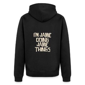 I'm Jamie doing Jamie things - Unisex Premium Organic Zip Hoodie - black - Back - Nico (187cm)