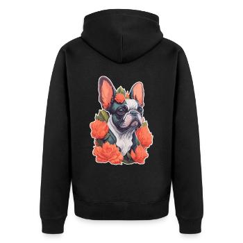 Bouledogue français sur motif de couronne de fleurs - Veste à capuche bio Premium Unisexe - noir - Dos - Nico (187cm)