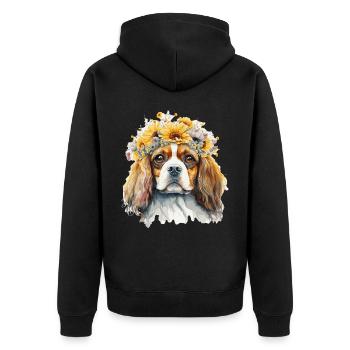 Cavalier King Charles Épagneul Race de chien de tournesol - Veste à capuche bio Premium Unisexe - noir - Dos - Nico (187cm)