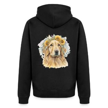 Cute Golden Retriever Sunflower Dog Breed Pet Pupp - Unisex Premium Organic Zip Hoodie - black - Back - Nico (187cm)
