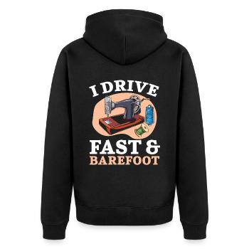 I drive fast and barefoot crochet sewing - Unisex Premium Organic Zip Hoodie - black - Back - Nico (187cm)