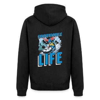 Snowmobile Life Motorsport Mountain Winter Sports - Unisex Premium Bio Zip Hoodie - Schwarz - Hinten - Nico (187cm)