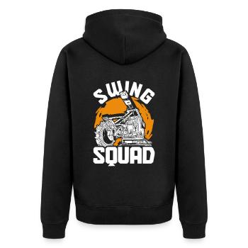 Baggerfahrer Swing Squad - Unisex Premium Bio Zip Hoodie - Schwarz - Hinten - Nico (187cm)