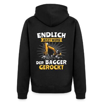 Bagger Baggerfahrer - Unisex Premium Bio Zip Hoodie - Schwarz - Hinten - Nico (187cm)