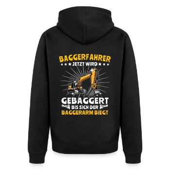 Bagger Baggerfahrer - Unisex Premium Bio Zip Hoodie - Schwarz - Hinten - Nico (187cm)