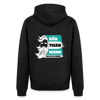 Bear Tiger Man Bearded Father Father's Day - Unisex Premium Organic Zip Hoodie - black - Back - Nico (187cm)