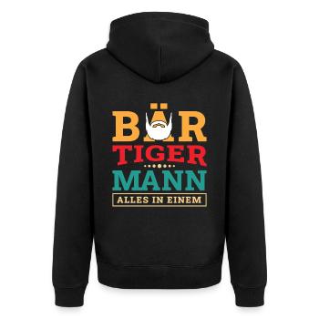 Bear Tiger Man Bearded Father Father's Day - Unisex Premium Organic Zip Hoodie - black - Back - Nico (187cm)