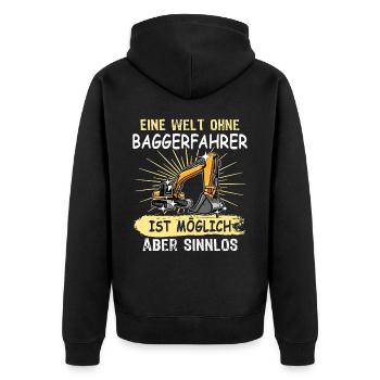 Bagger Baggerfahrer - Unisex Premium Bio Zip Hoodie - Schwarz - Hinten - Nico (187cm)