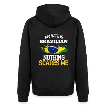 Brasilien - Unisex Premium Bio Zip Hoodie - Schwarz - Hinten - Nico (187cm)